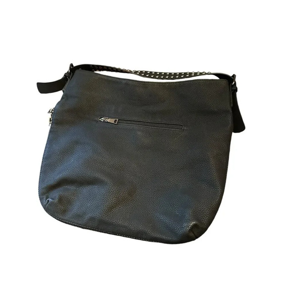 Wilson Leather hobo with studded shoulder strap zipper to expand purse size